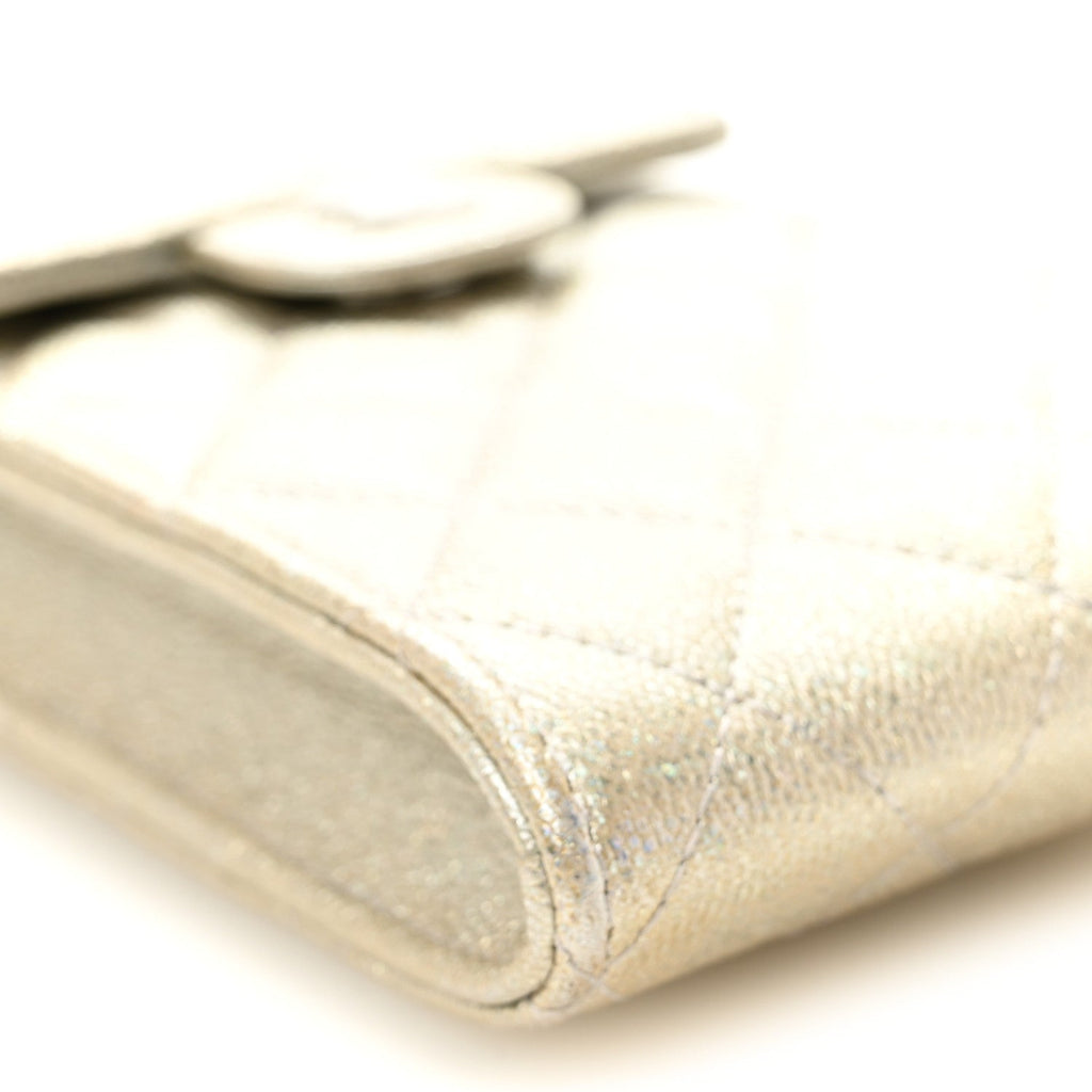 Metallic Caviar Quilted Classic Phone Holder Gold