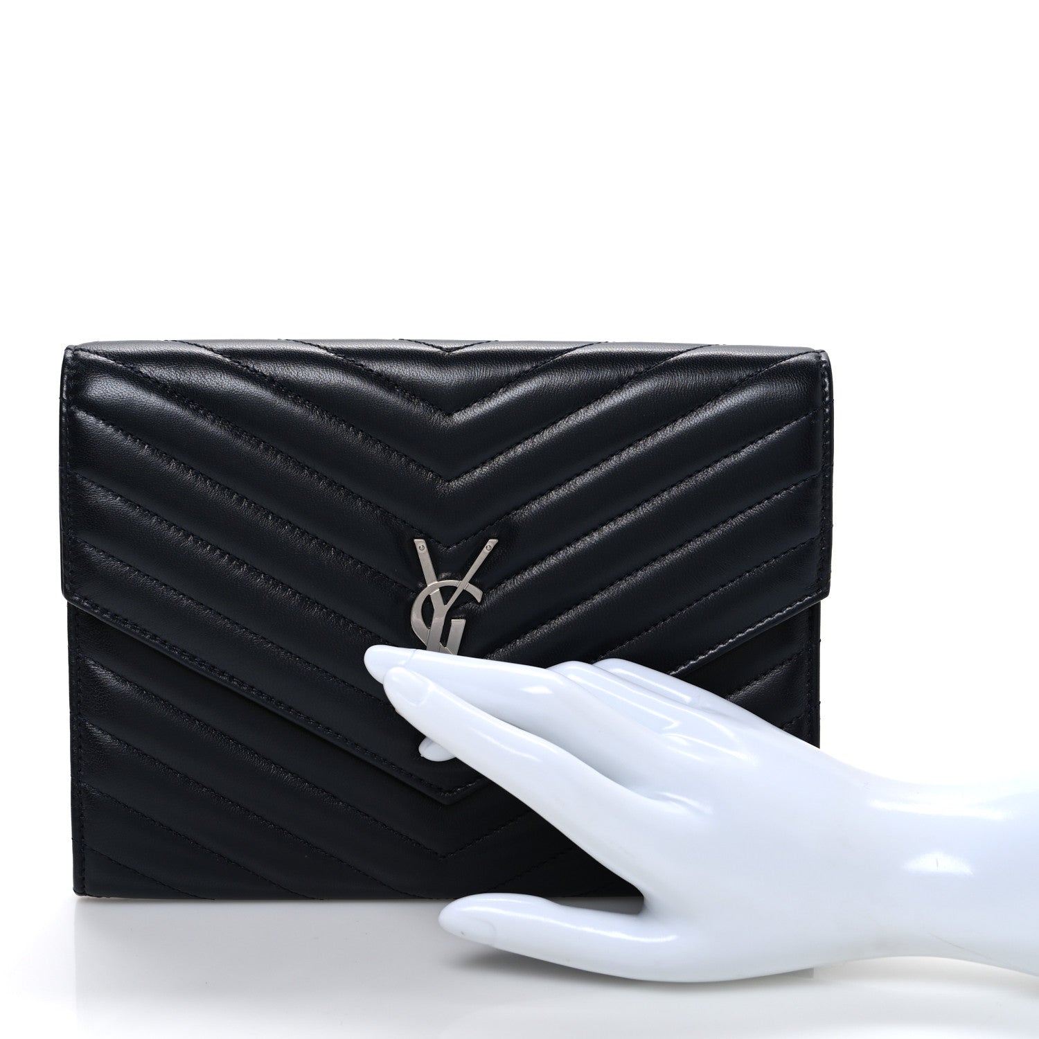 Lambskin Matelasse Chevron Monogram Cassandre Flap Pouch Navy