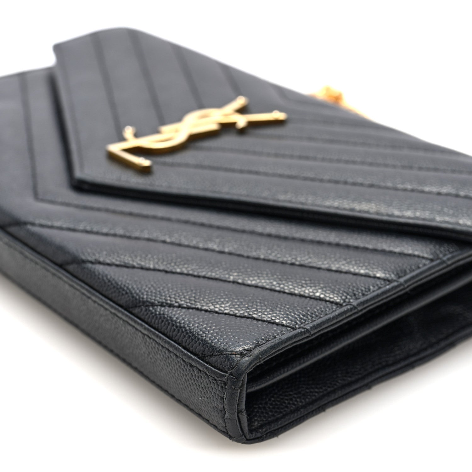 Grain De Poudre Matelasse Chevron Monogram Chain Wallet Black