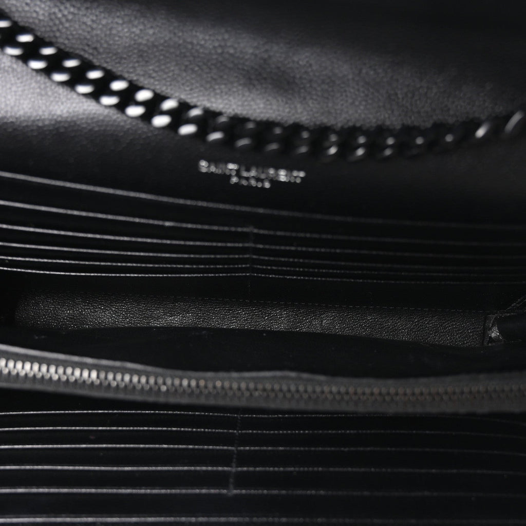 Grain De Poudre Matelasse Chevron Monogram Monochrome Chain Wallet Black
