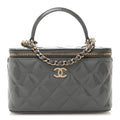 Patent Quilted Quilted Small Top Handle Vanity Case With Chain Grey