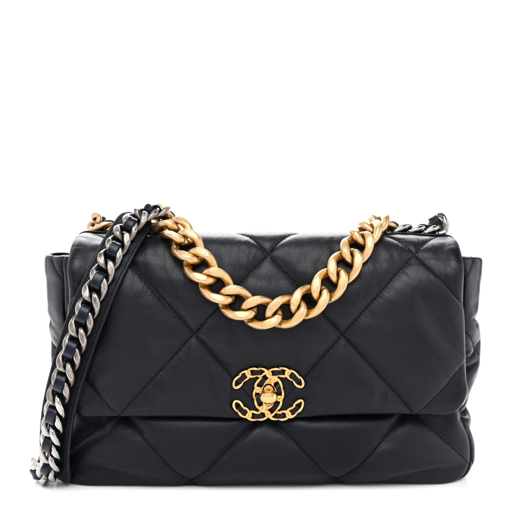 Goatskin Quilted Large Chanel 19 Flap Navy Blue