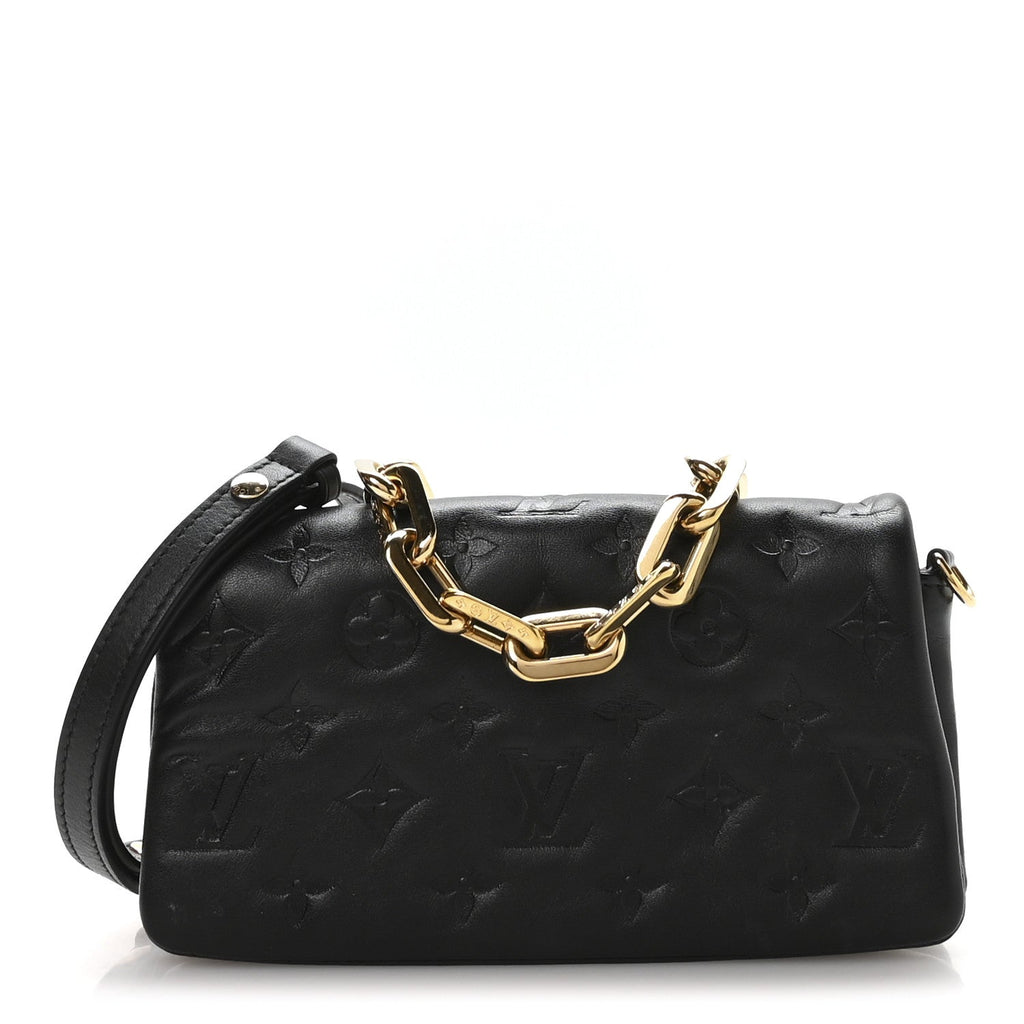 Lambskin Embossed Monogram Pochette Coussin Crossbody Black