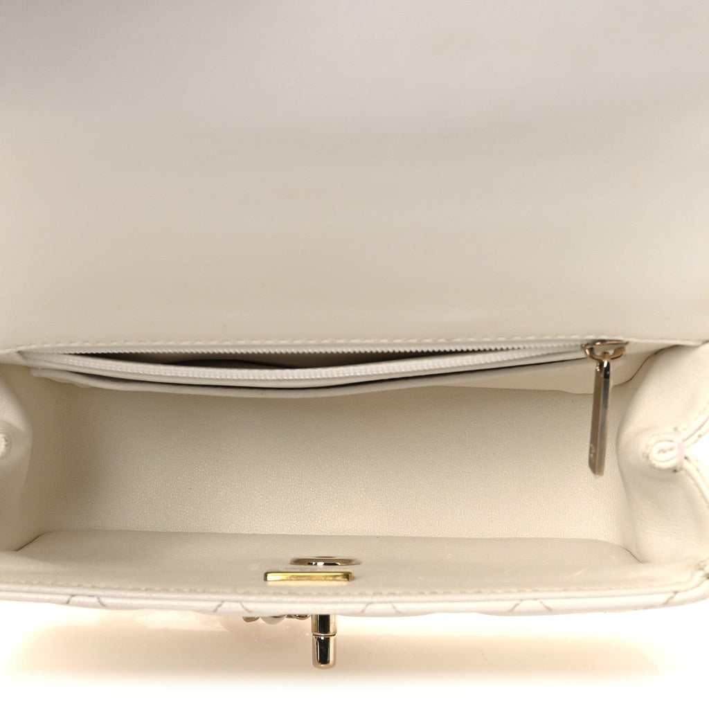 Lambskin Quilted Mini Crystal Top Handle Rectangular Flap White
