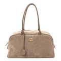 Suede Calfskin Large Perfect Bowling Bag Grey
