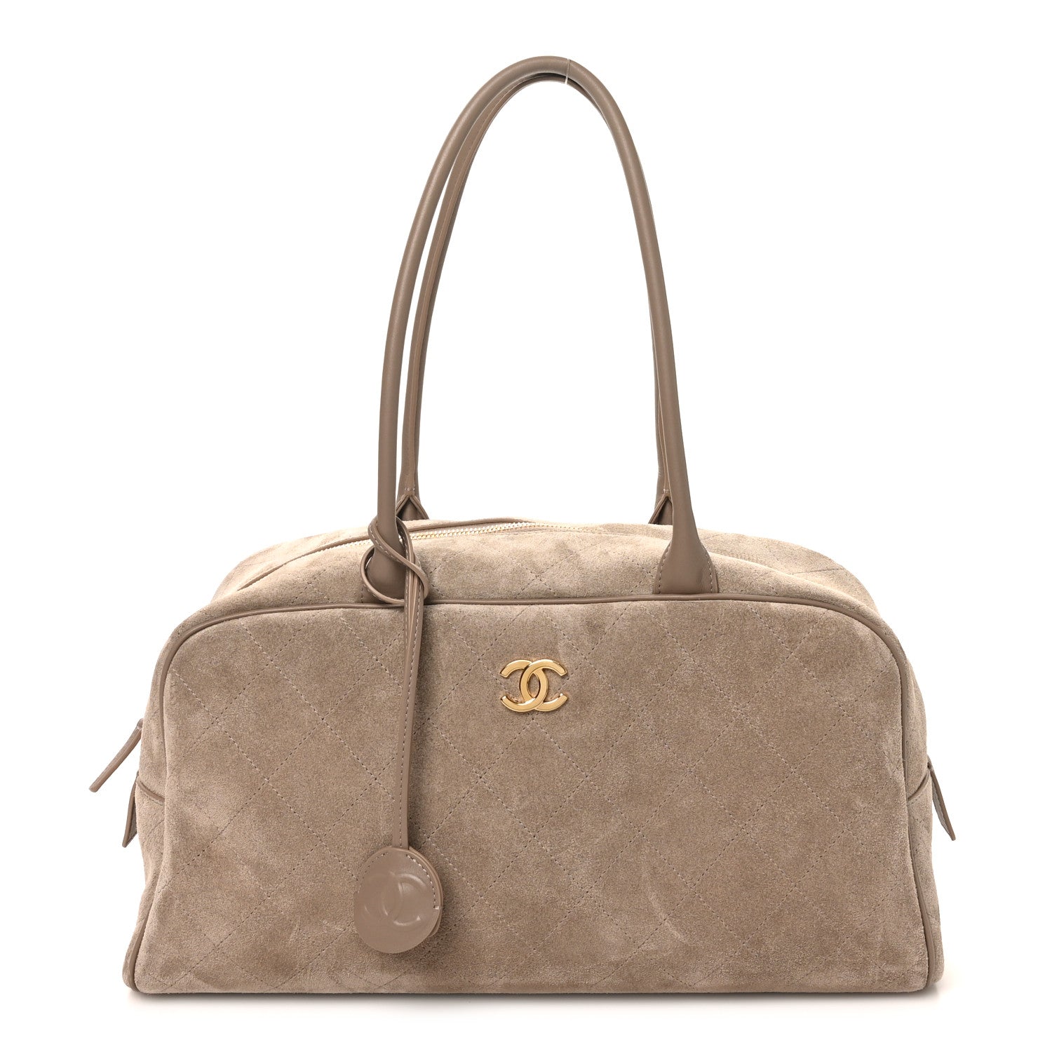 Suede Calfskin Large Perfect Bowling Bag Grey