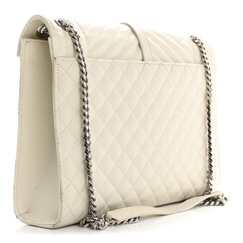 Grain De Poudre Textured Mixed Matelasse Large Triquilt Monogram Satchel Porcellana