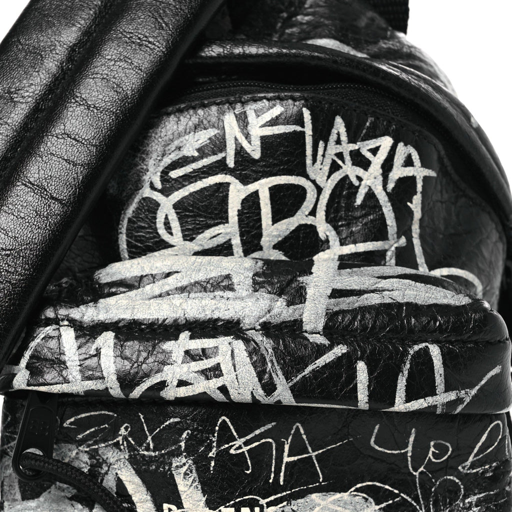 Agneau Arena Graffiti All Over Mini Explorer Crossbody Backpack  Black White
