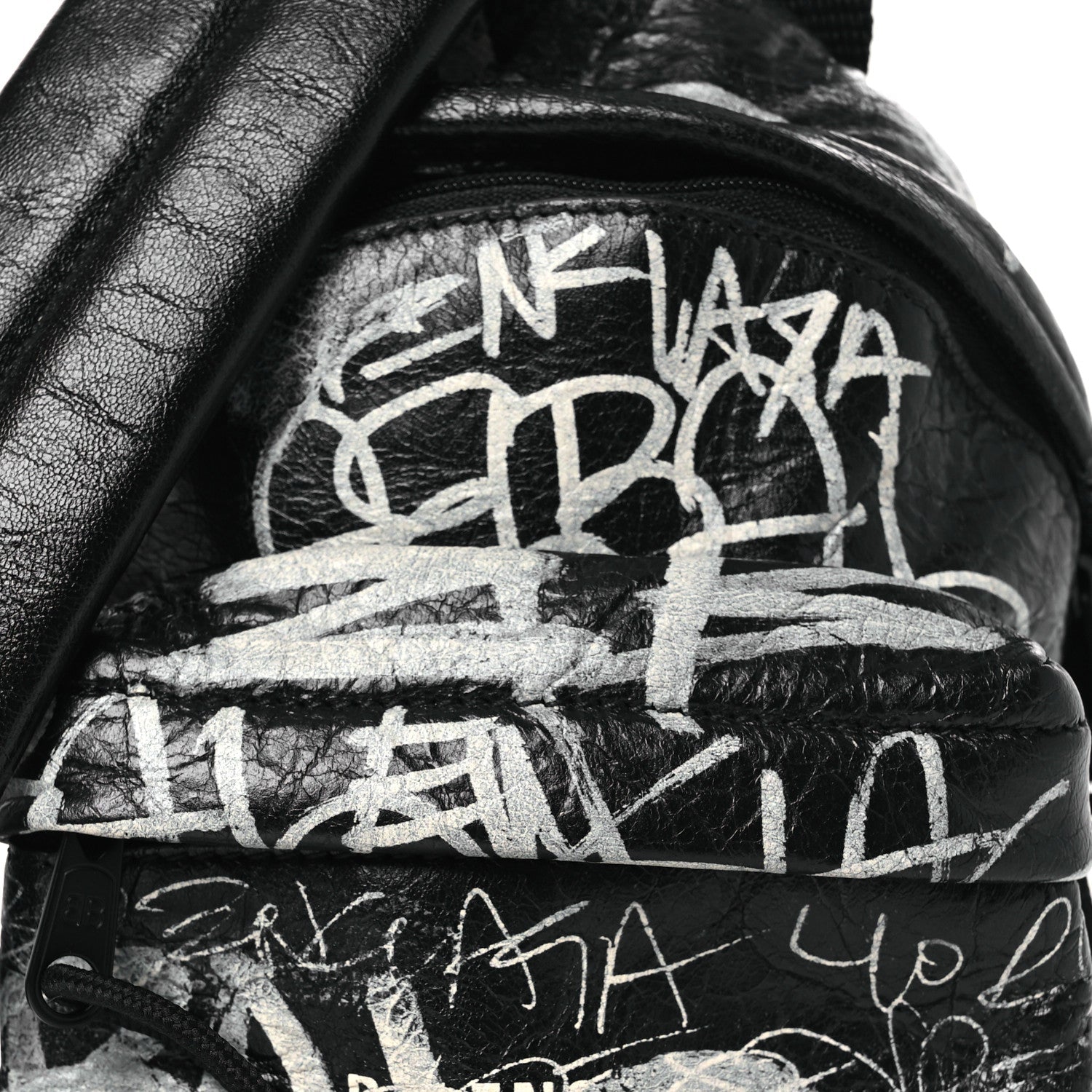 Agneau Arena Graffiti All Over Mini Explorer Crossbody Backpack  Black White
