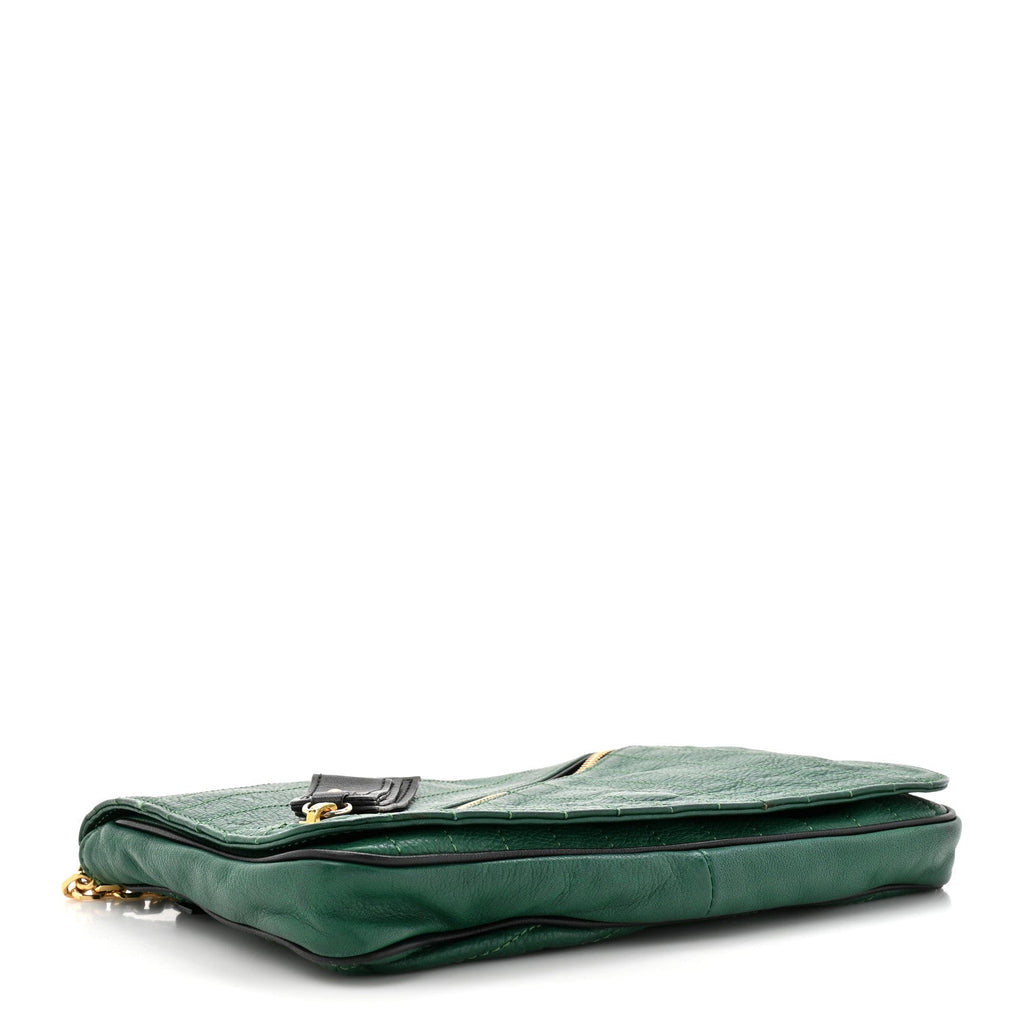 Calfskin Trophe Twist Pocket Shoulder Bag Emerald