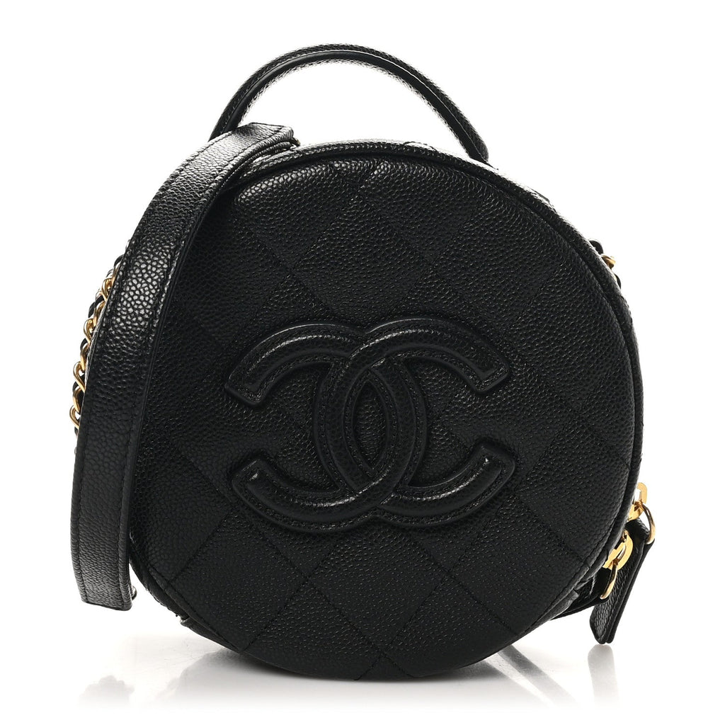 Caviar Quilted Small Round Vanity With Chain Black
