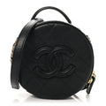 Caviar Quilted Small Round Vanity With Chain Black