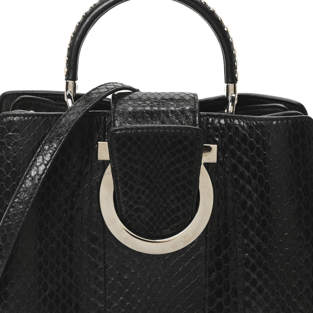 Snakeskin Studded Thalia Top Handle Black
