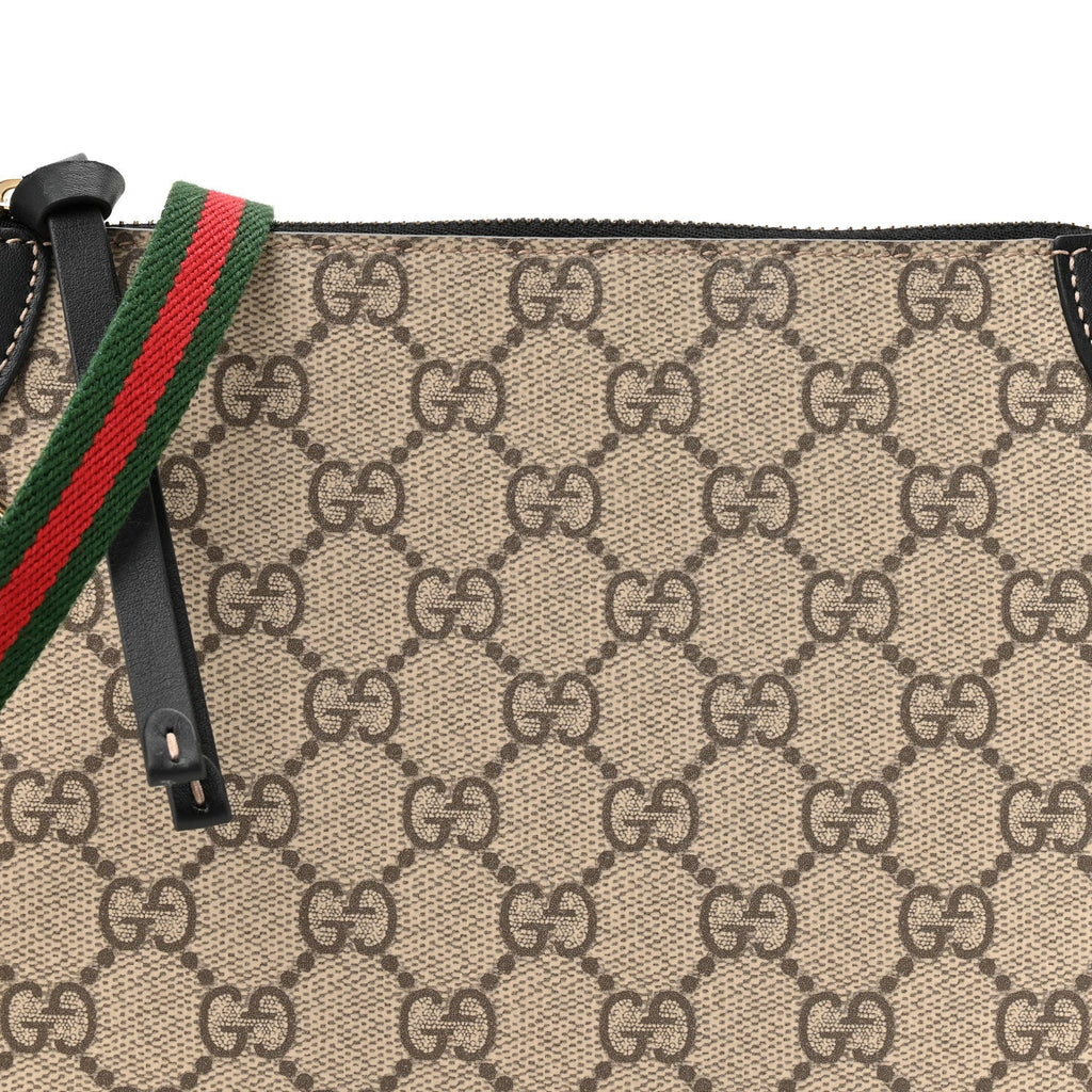 GG Supreme Monogram Textured Calfskin Small Emblem Shoulder Bag Beige Black