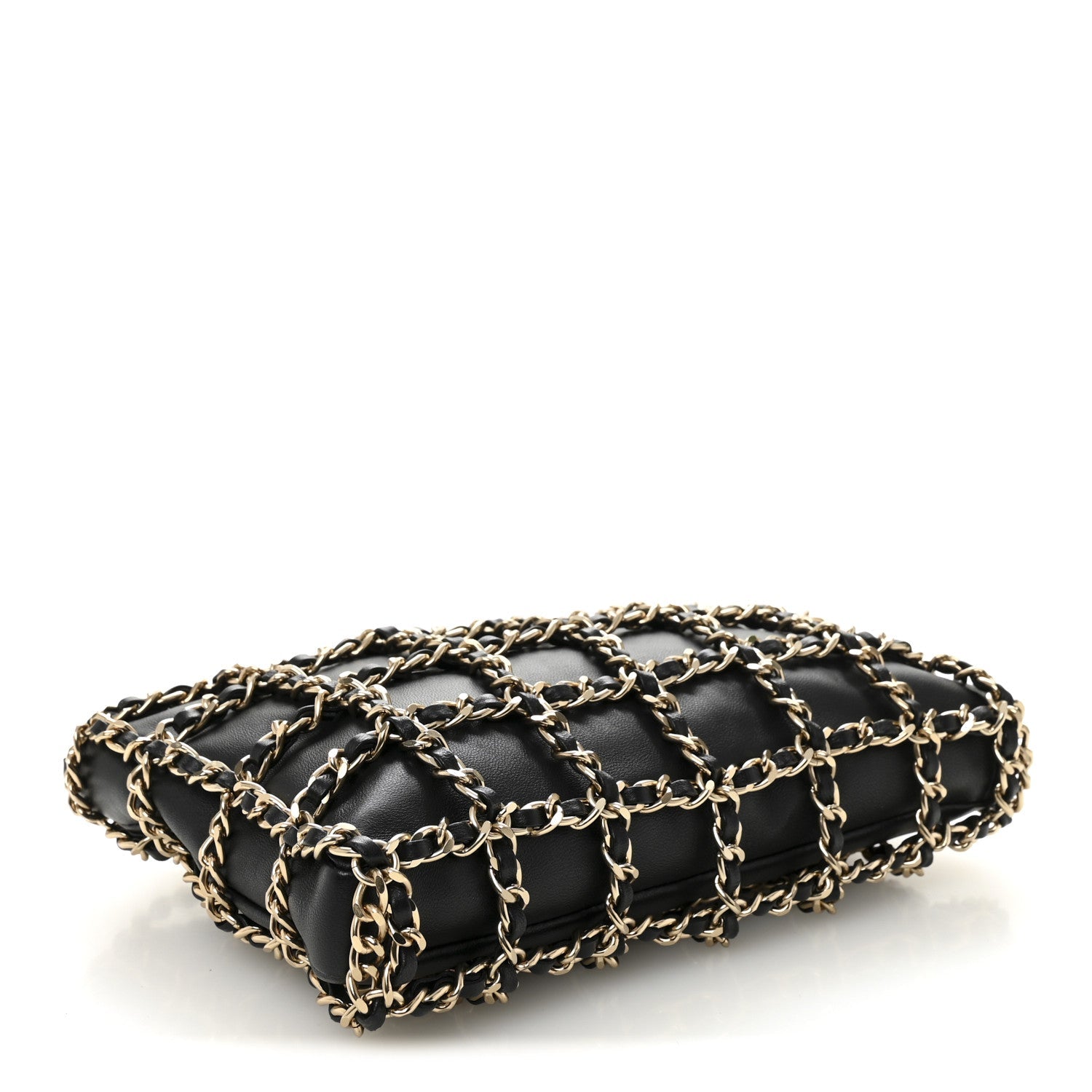 Lambskin Chain Frame Shoulder Bag Black