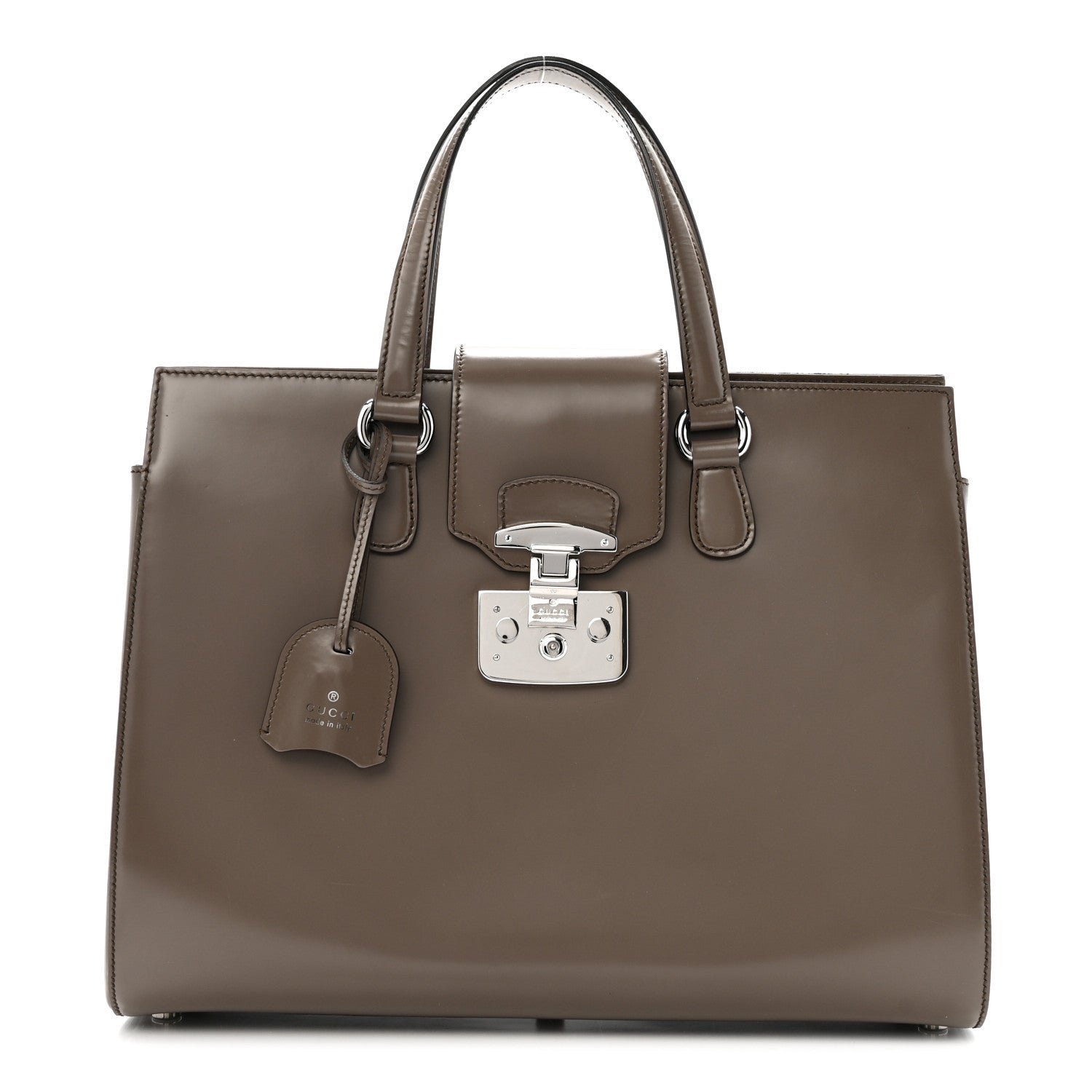 Regent Calfskin Large Lady Lock Flap Top Handle Bag Grey