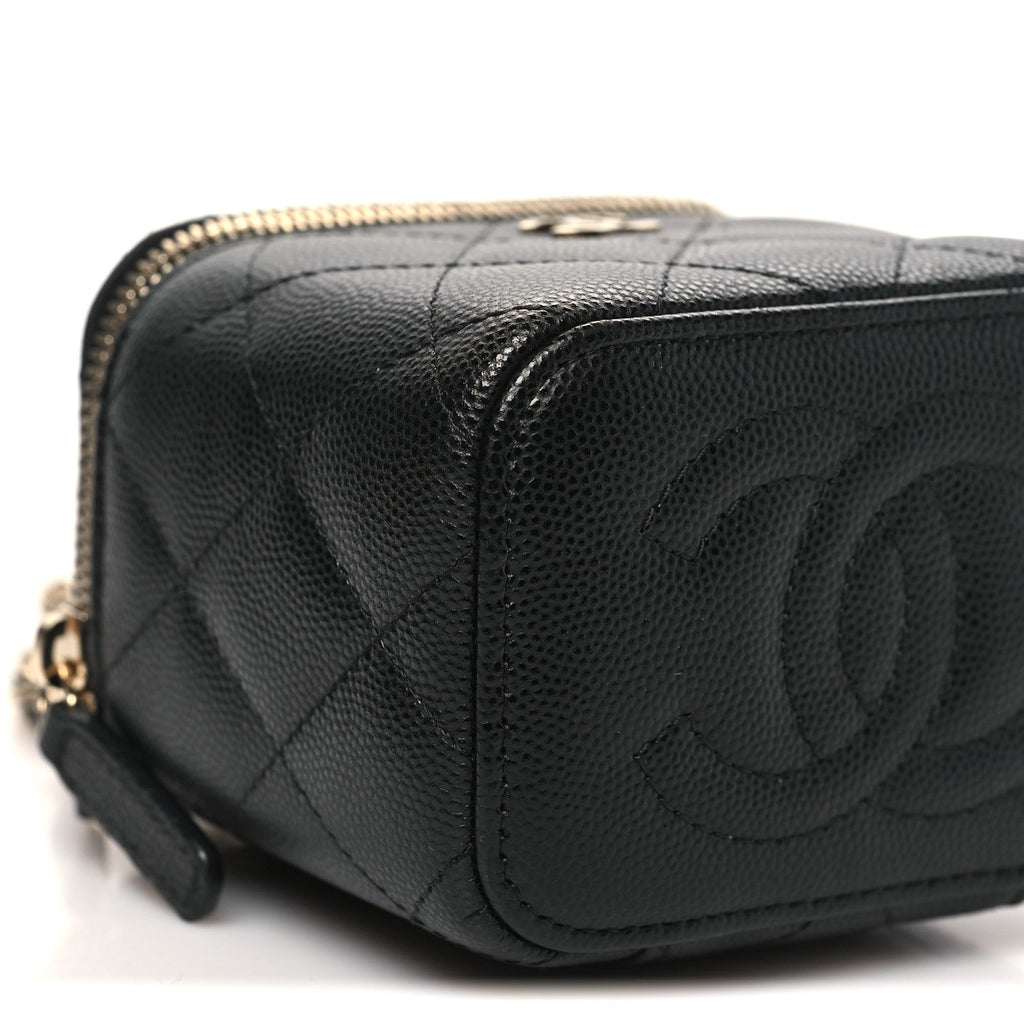 Caviar Quilted Mini Vanity Case With Chain Black