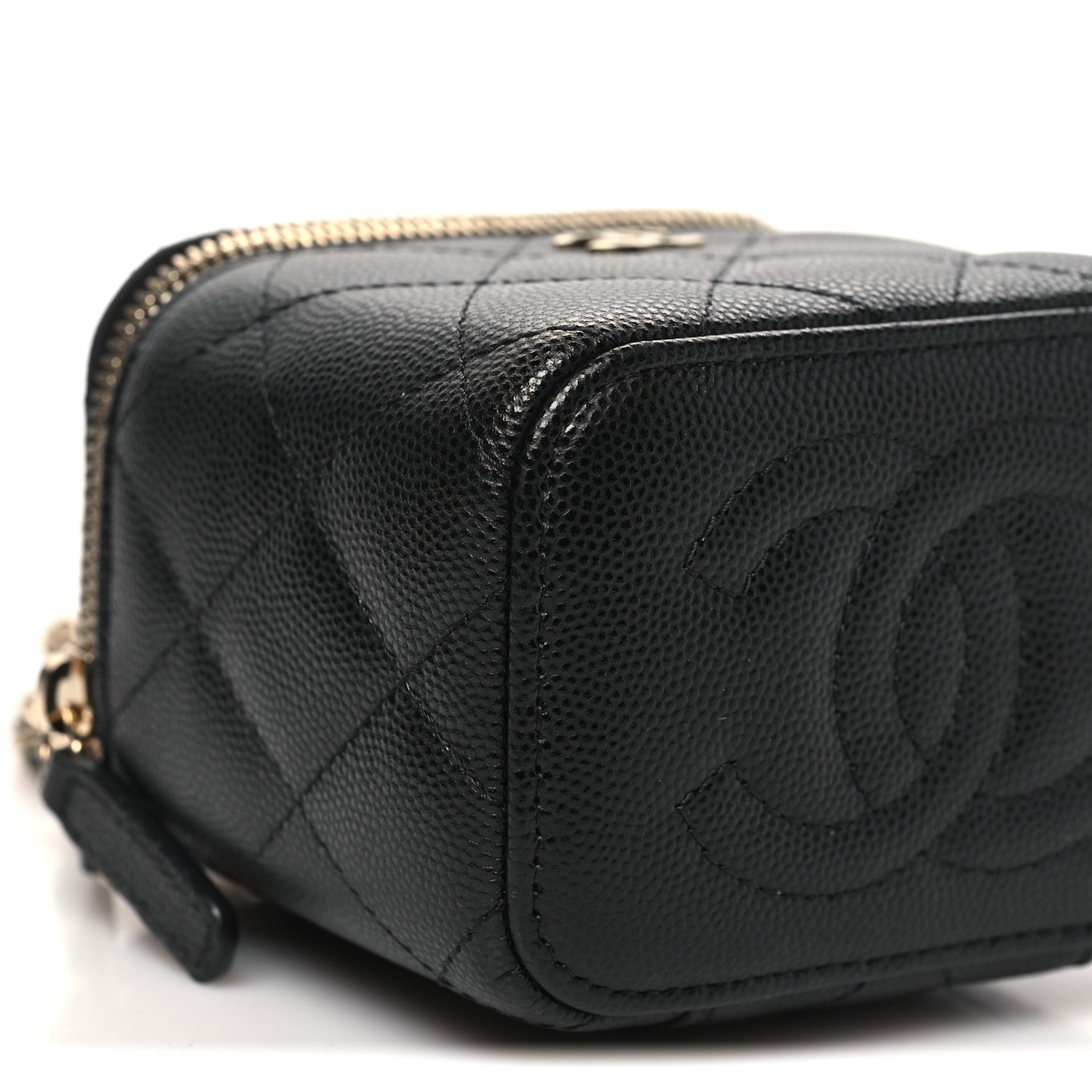Caviar Quilted Mini Vanity Case With Chain Black