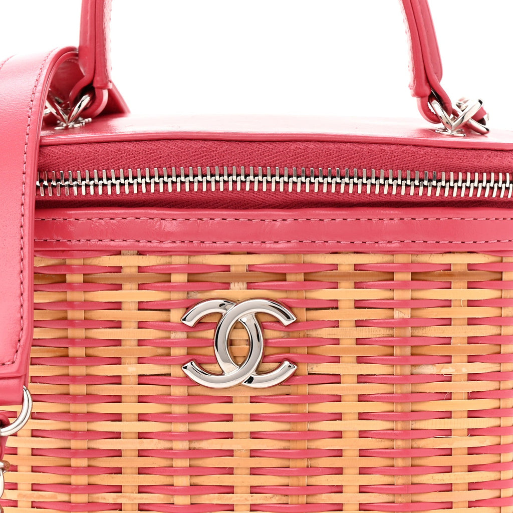 Calfskin Raffia Small Take Away Vanity Case Bag Pink Beige