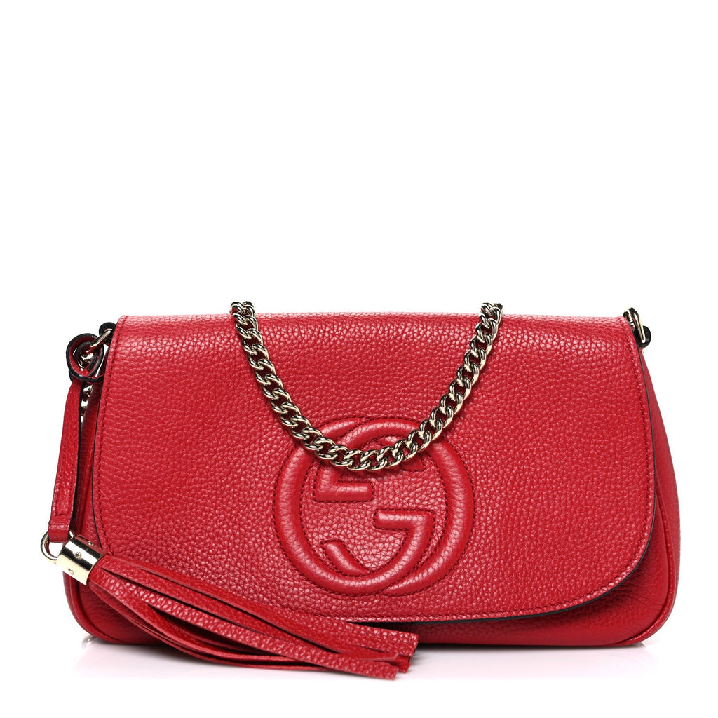 Pebbled Calfskin Medium Soho Flap Crossbody Vibrant Red