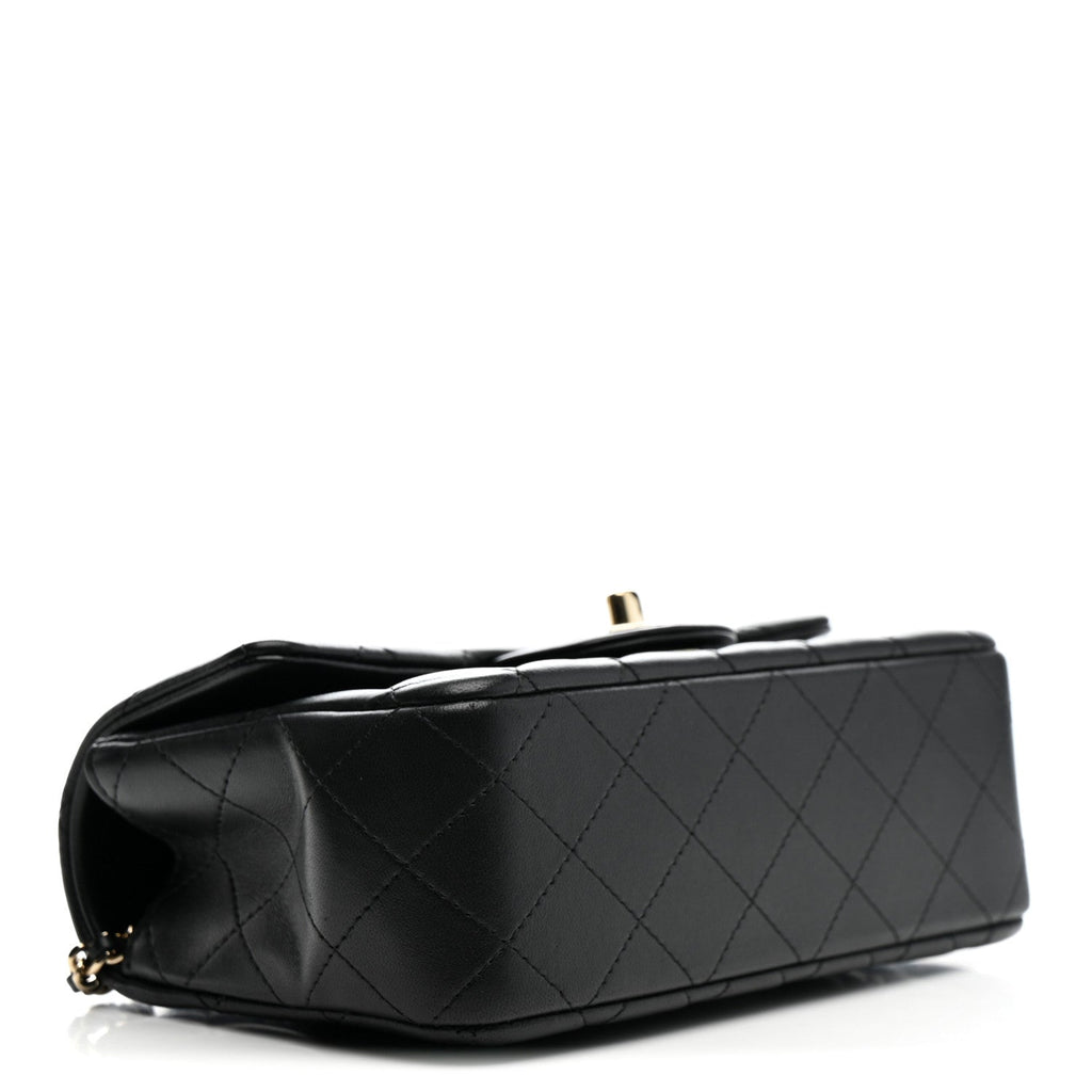 Lambskin Quilted Mini Top Handle Rectangular Flap Black