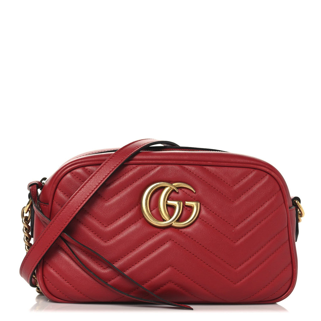 Calfskin Matelasse Small GG Marmont Chain Shoulder Bag Hibiscus Red