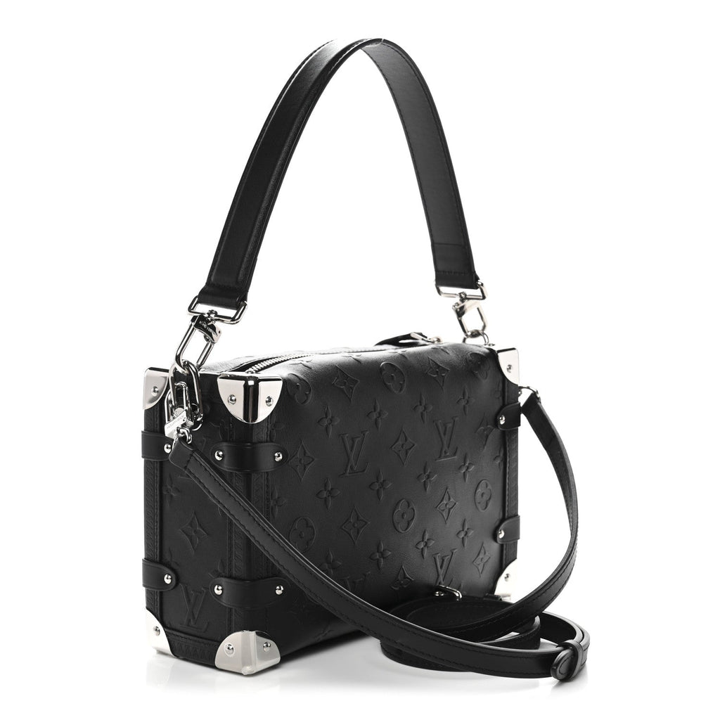 Calfskin Debossed Monogram Side Trunk Black