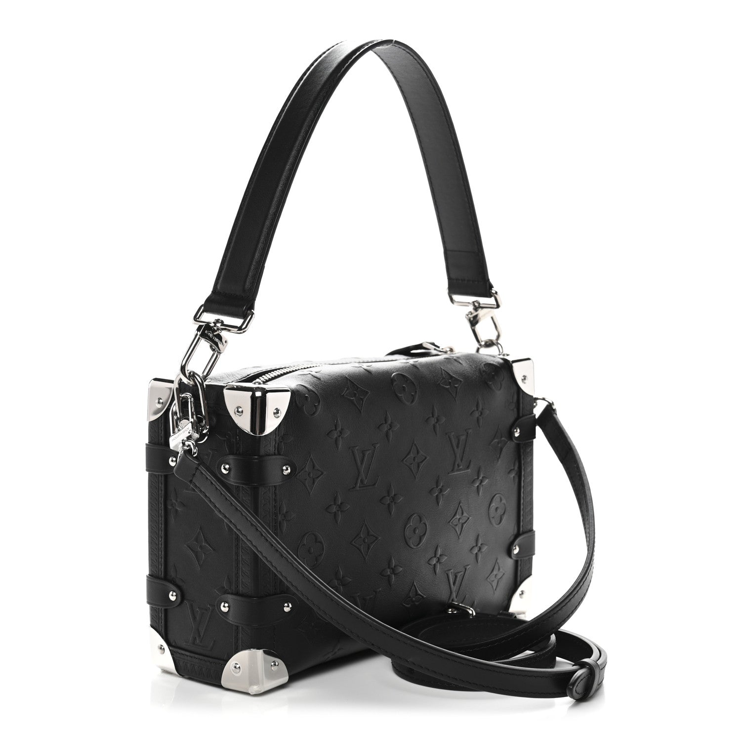 Calfskin Debossed Monogram Side Trunk Black