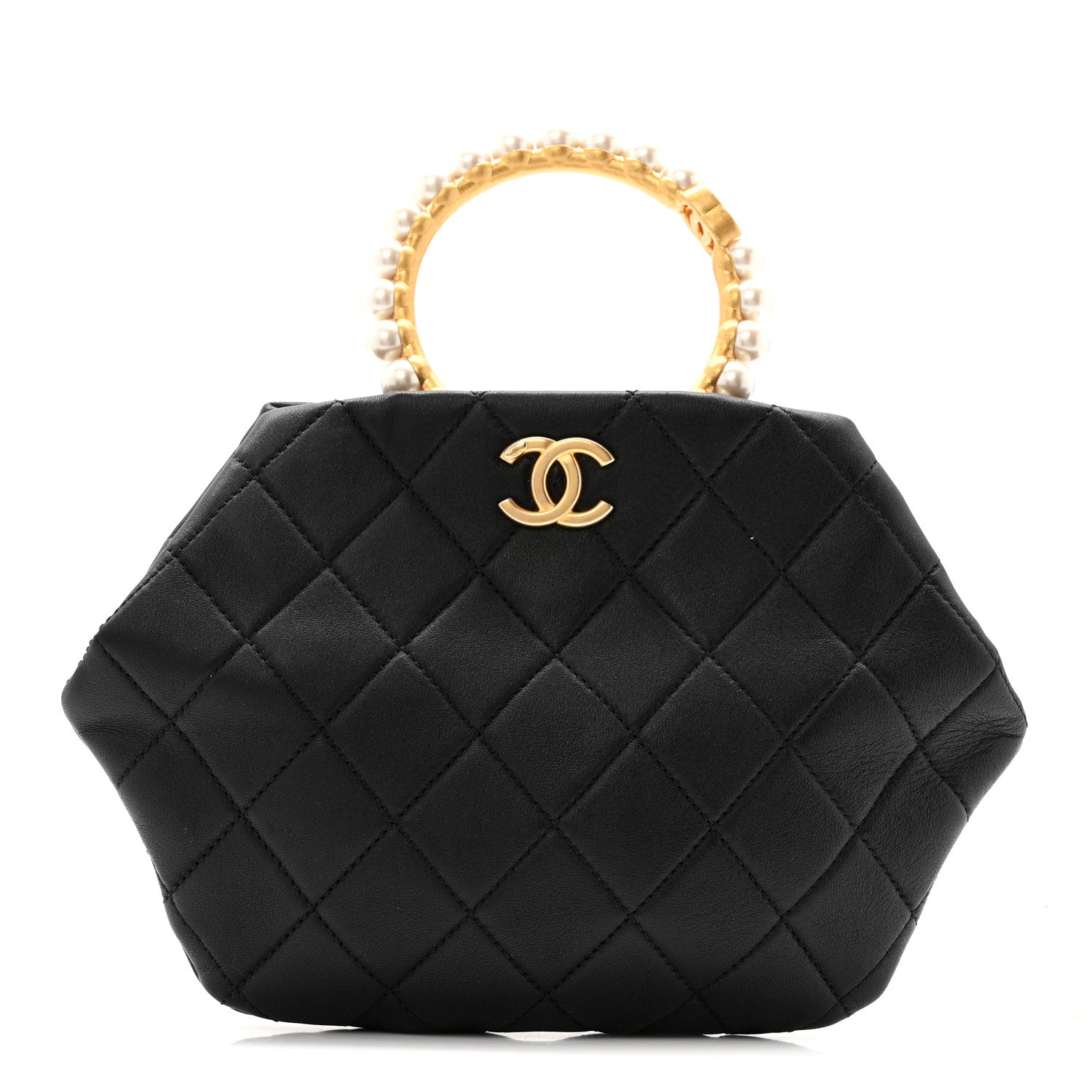 Lambskin Quilted Pearl Crown Clutch Bag Black