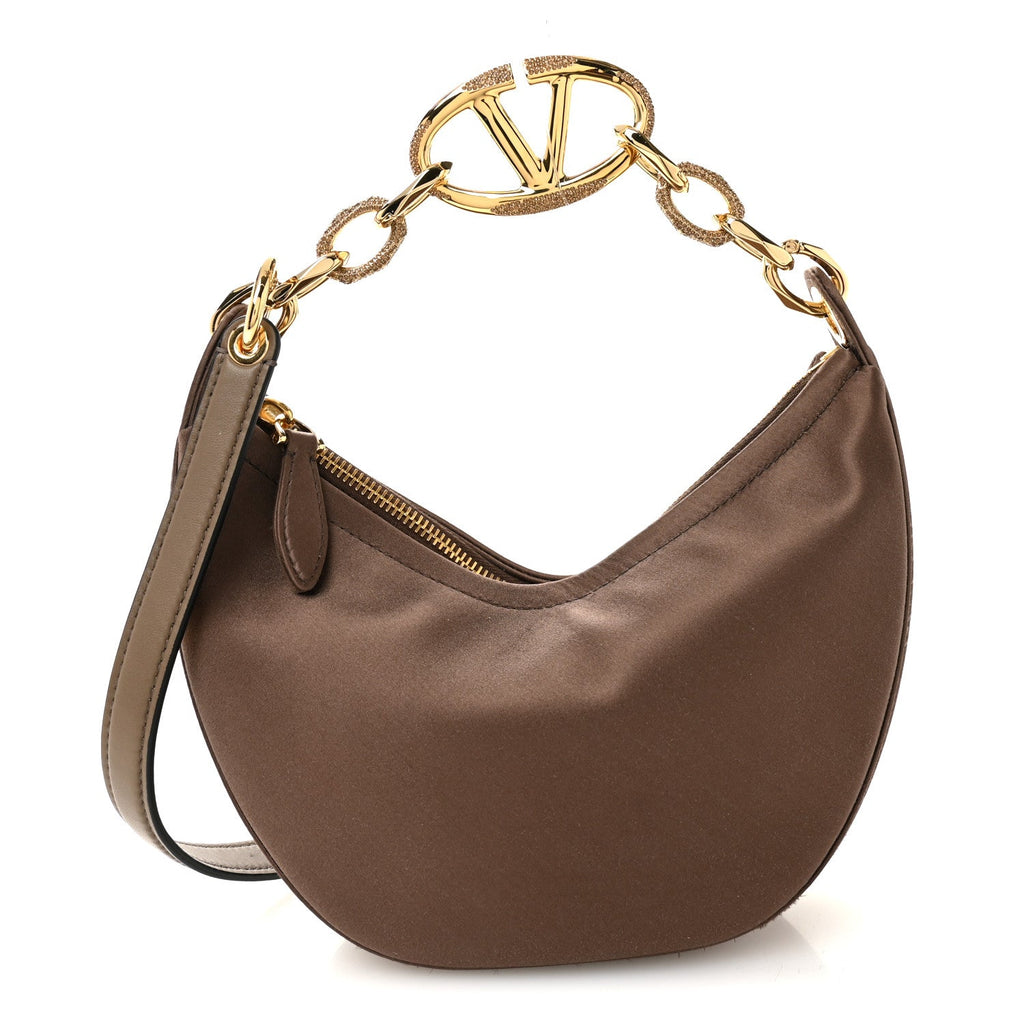 Satin Crystal Mini Vlogo Moon Bag Brown
