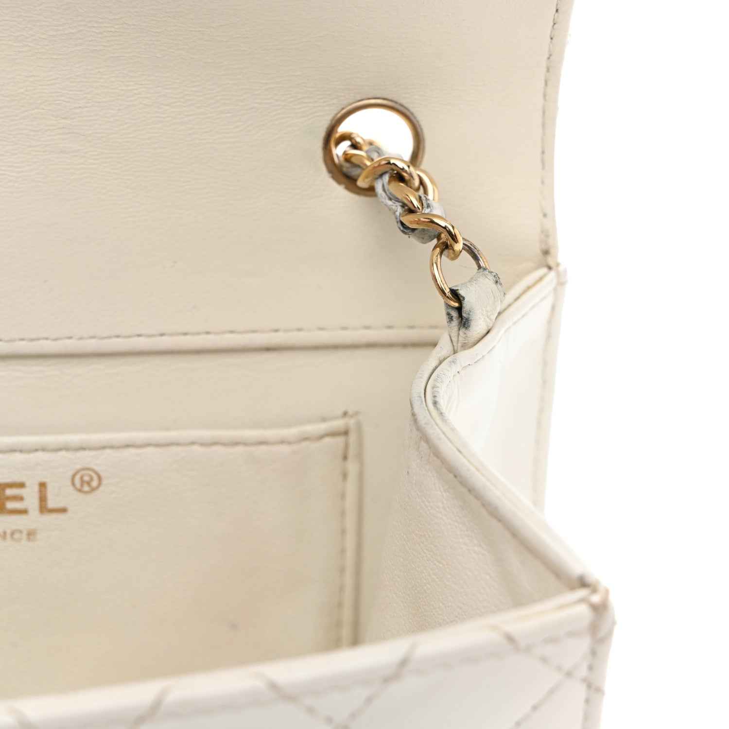 Glazed Calfskin Quilted Small Flap White