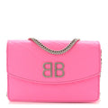 Shiny Goatskin Logo Embossed BB Wallet On Chain Acid Pink