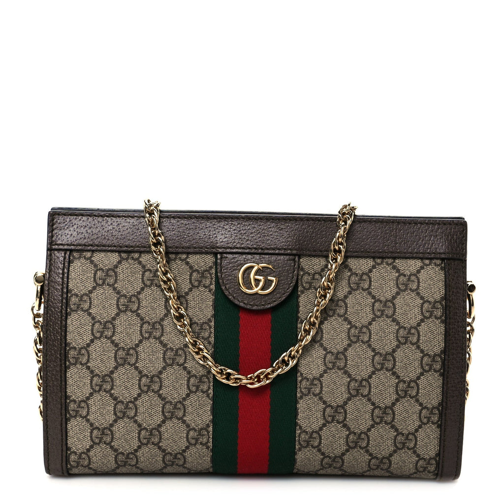 GG Supreme Monogram Web Small Ophidia Chain Shoulder Bag Brown