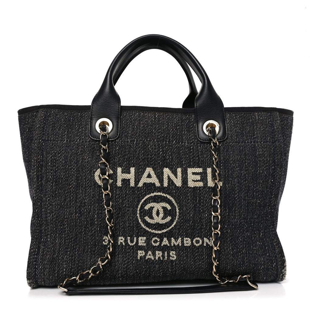 Denim Small Deauville Tote Dark Blue White