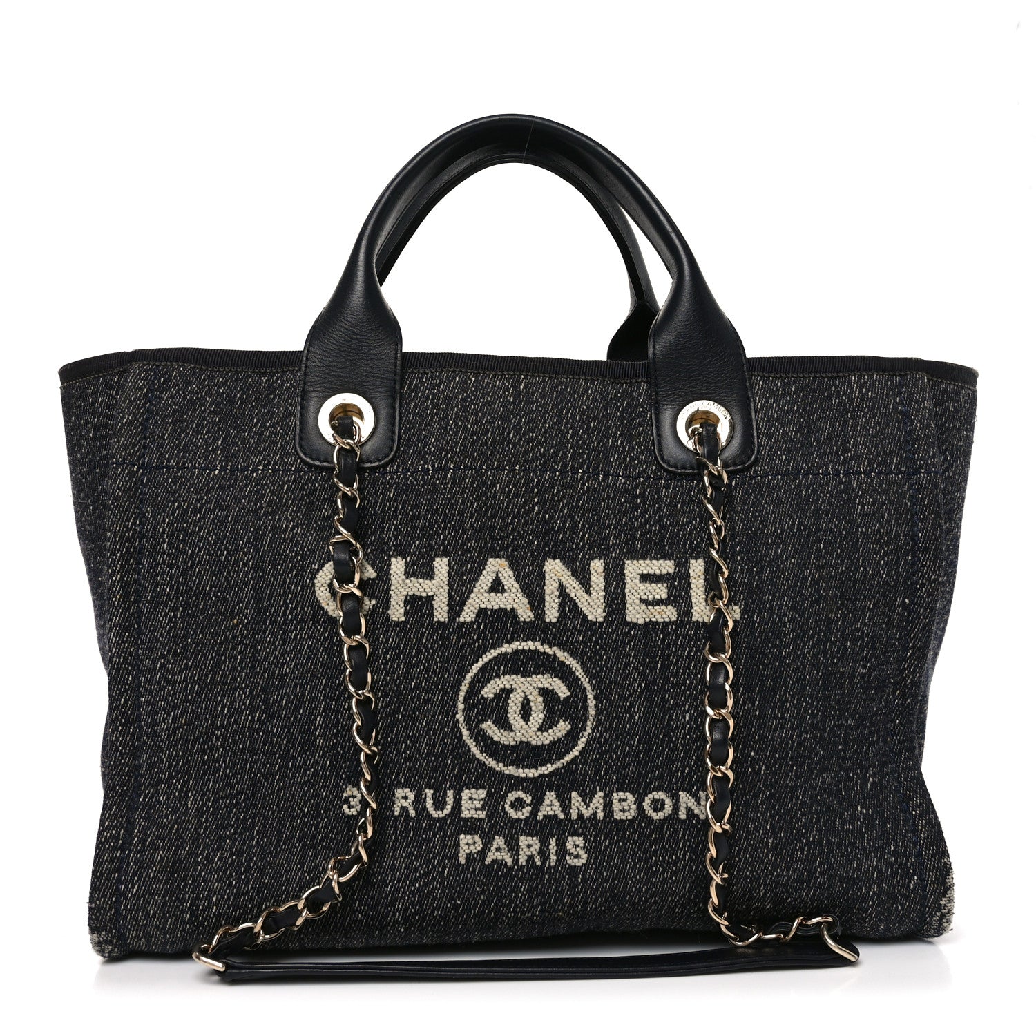 Denim Small Deauville Tote Dark Blue White