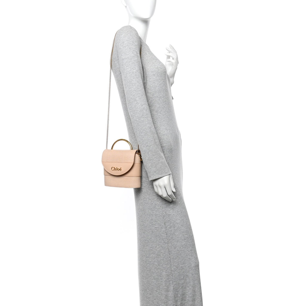 Calfskin Lizard Embossed Small Aby Lock Delicate Pink