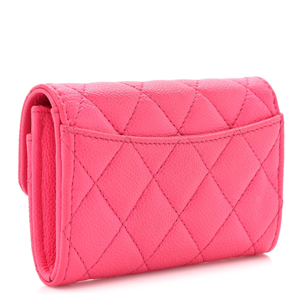 Caviar Quilted Flap  Holder Wallet Fuchsia