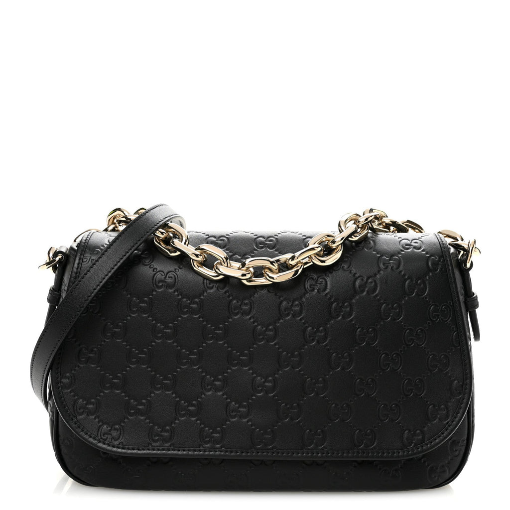 GG Calfskin Embossed Emblem Medium Arabella Bag Black Black