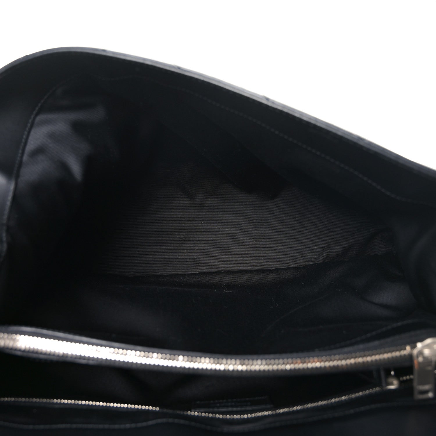 Calfskin Y Quilted Monogram Large Loulou Chain Satchel Black