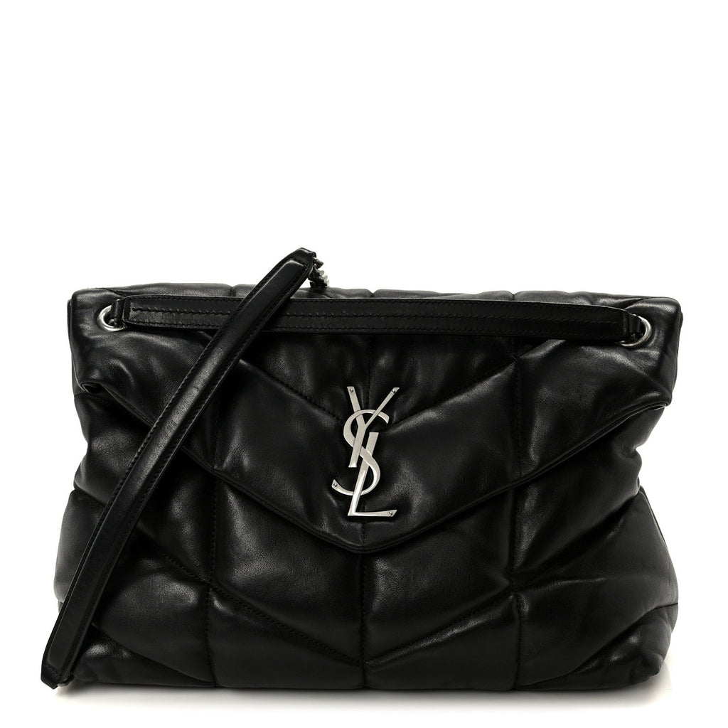 Lambskin Quilted Medium Loulou Puffer Monogram Chain Satchel Black