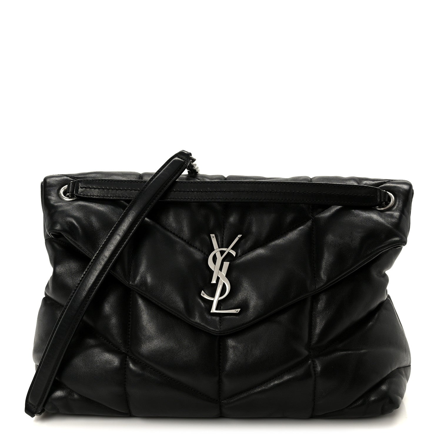 Lambskin Quilted Medium Loulou Puffer Monogram Chain Satchel Black