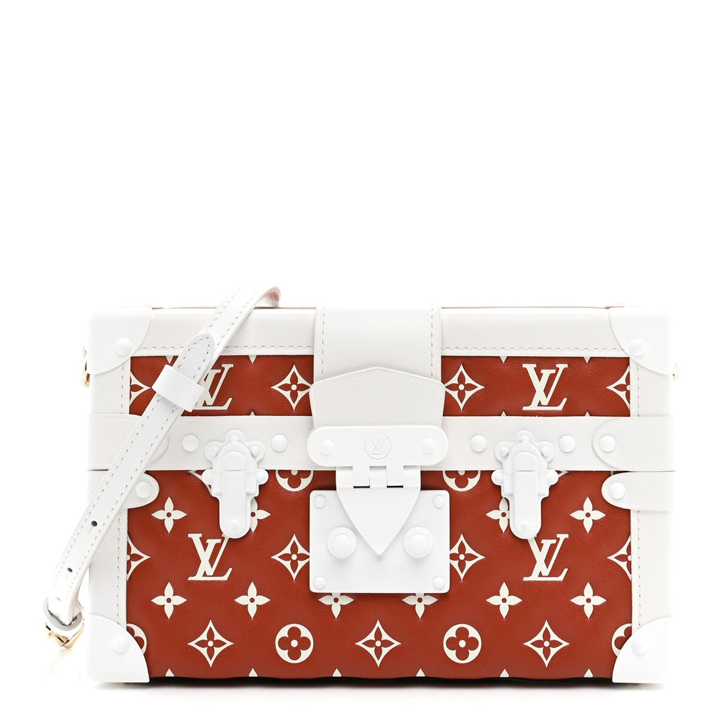 Lambskin Embossed Monogram Petite Malle Brown White