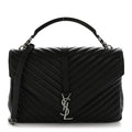 Sheepskin Matelasse Chevron Monogram Large College Satchel Black