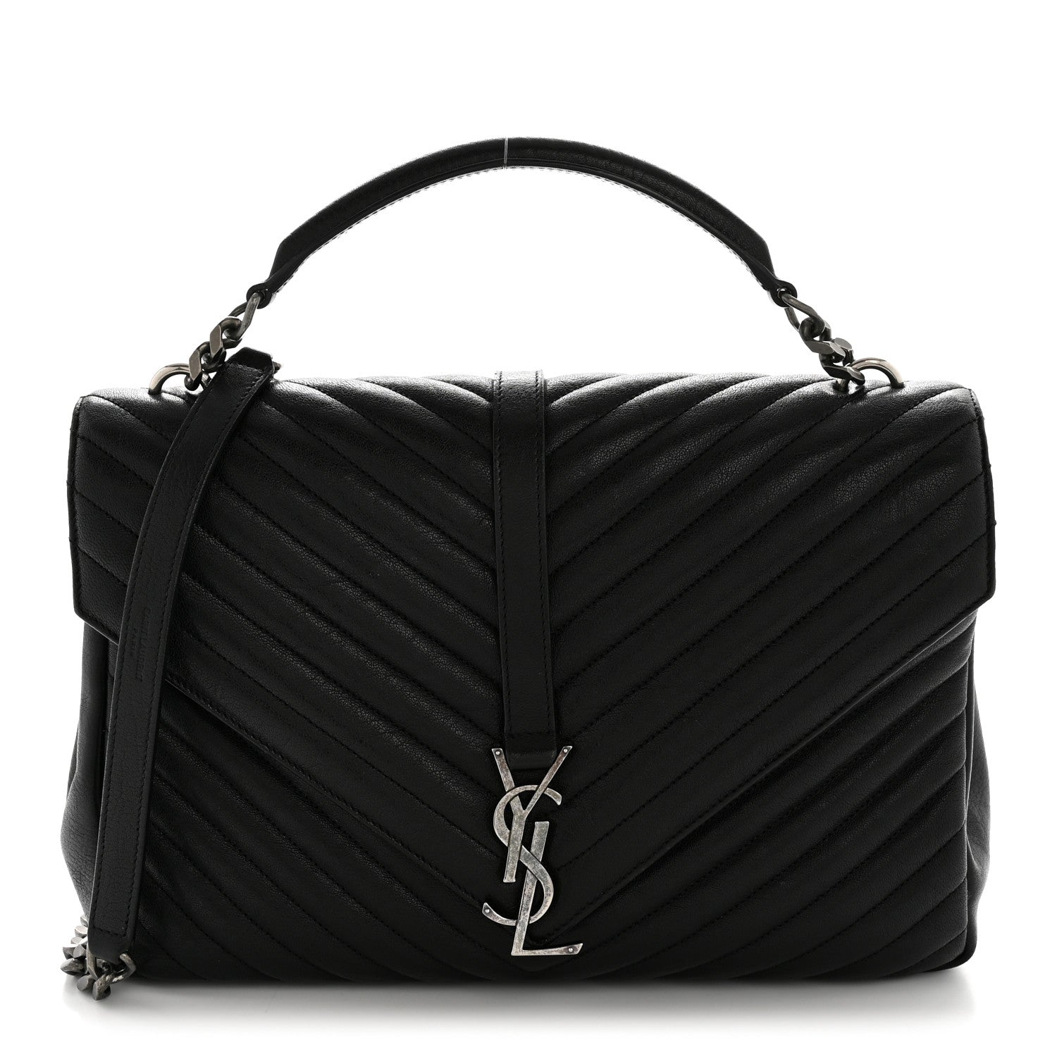 Sheepskin Matelasse Chevron Monogram Large College Satchel Black