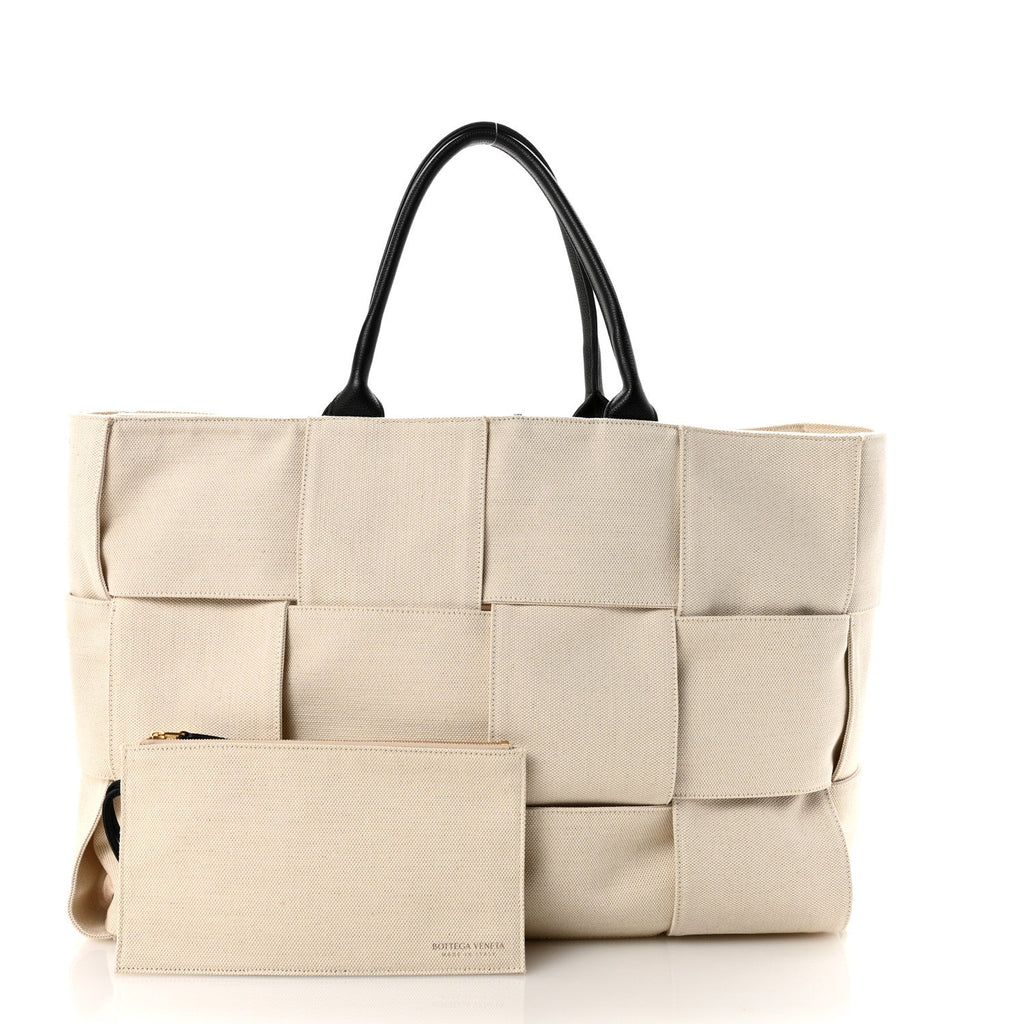 Canvas Maxi Intrecciato Large Arco Tote Beige Black