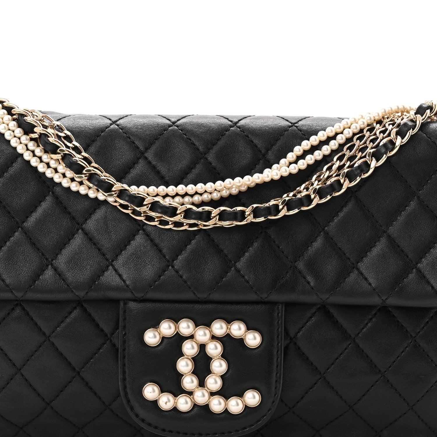 Lambskin Medium Westminster Pearl Flap Black