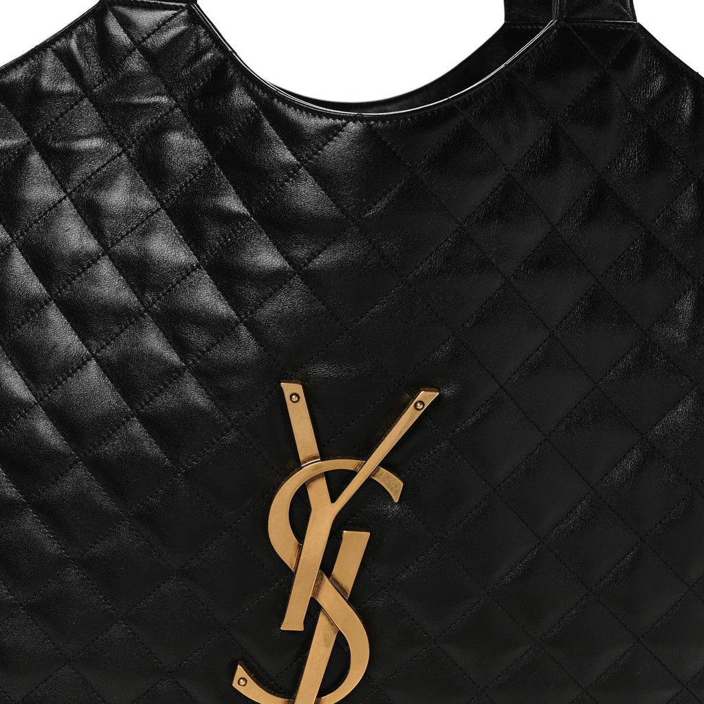 Lambskin Quilted Maxi Icare Shopping Tote Black