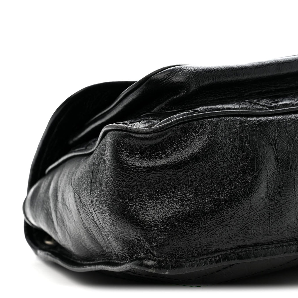 Crinkled Calfskin Matelasse Monogram Medium Niki Chain Satchel Black