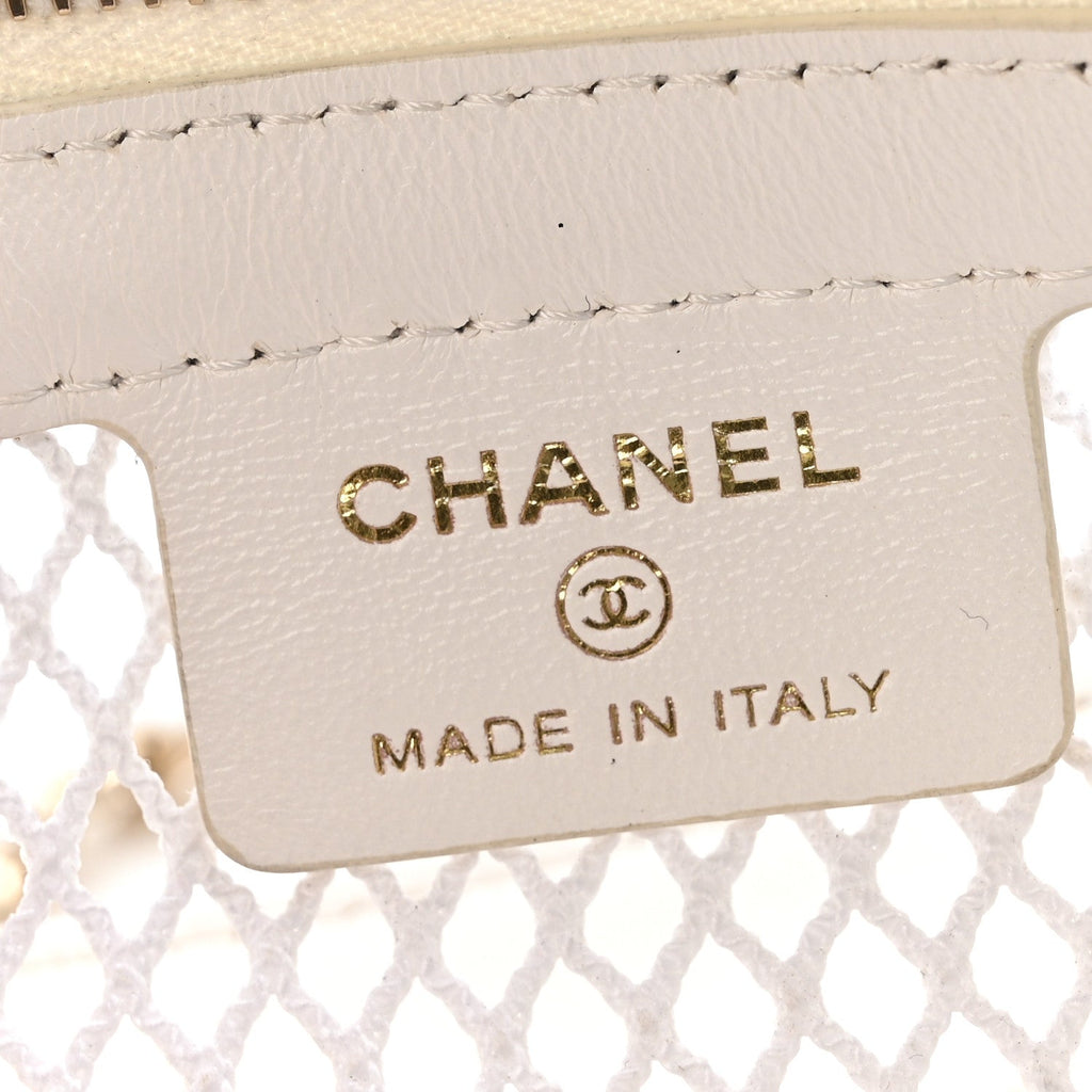 Mesh Shiny Lambskin Chain Hobo White