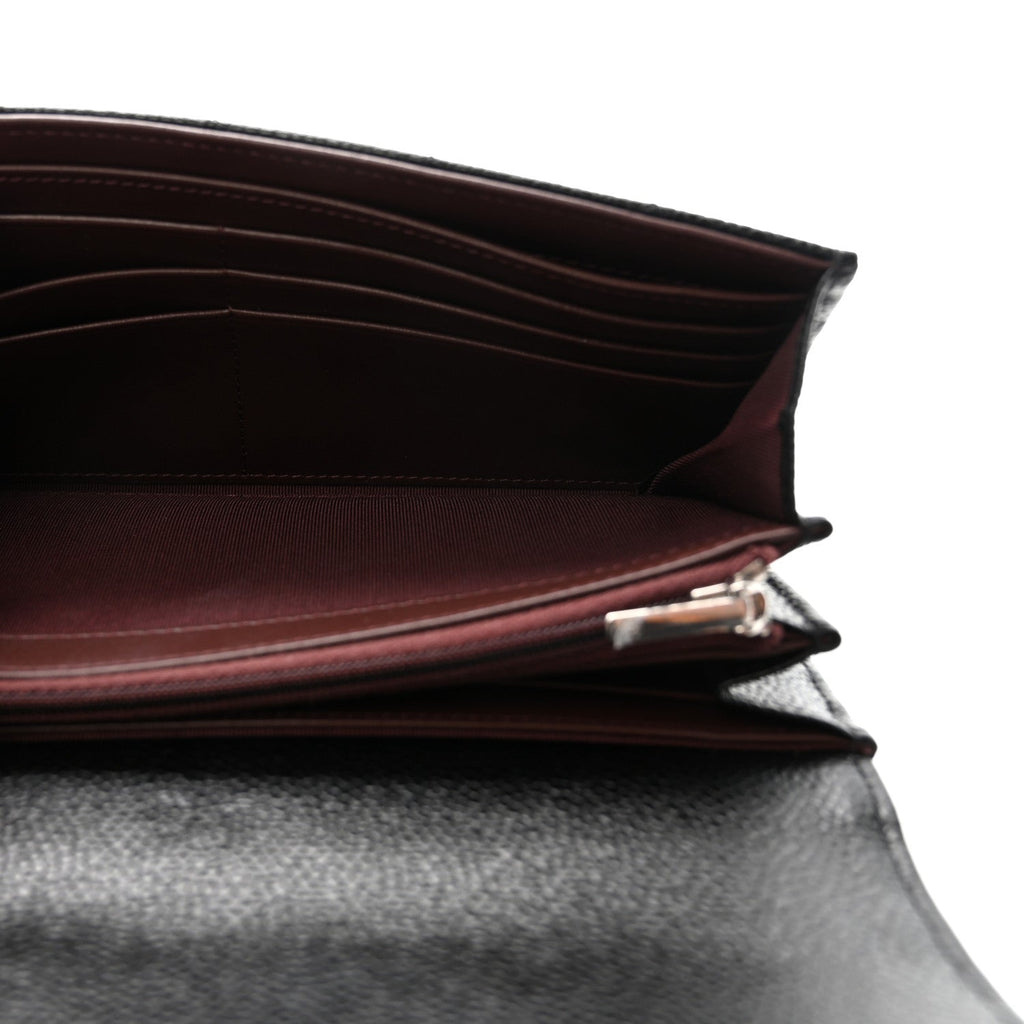 Caviar Quilted Large Gusset Flap Wallet Black